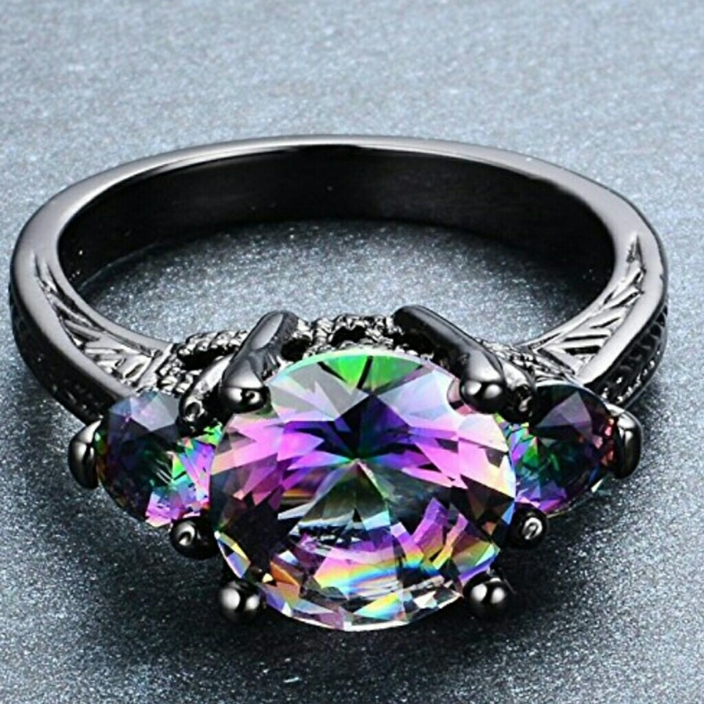 FLASH SALE! Rainbow Topaz Ring Rhodium Plated - Picture 5 of 8